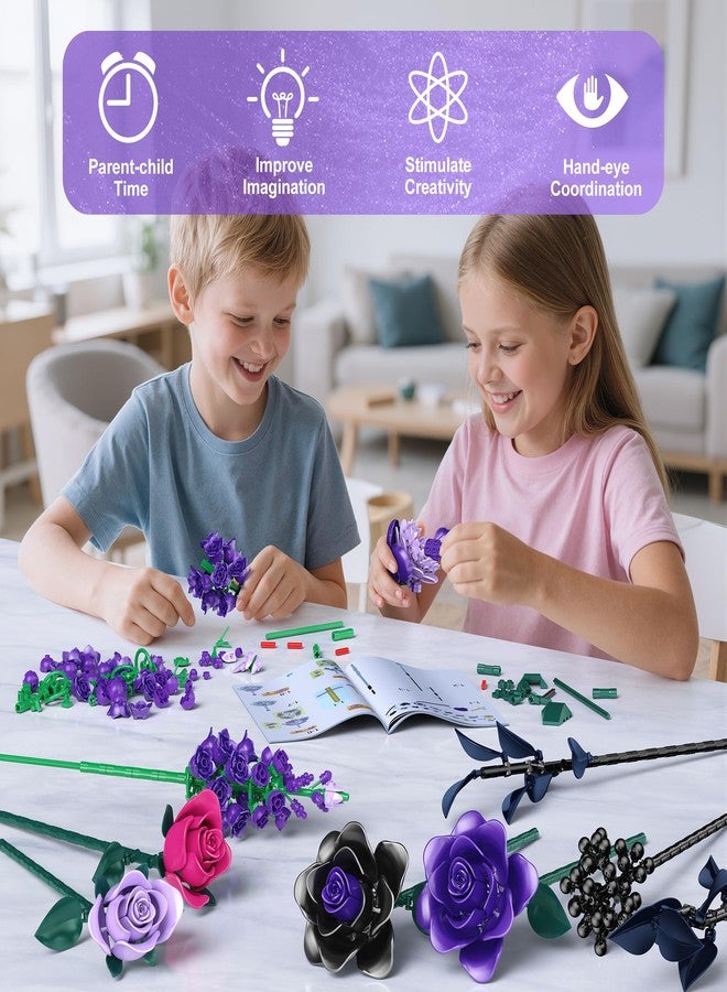Ancesfun Purple Rose Building Blocks Set for Kids, 701PCS Flower Bouquet Toy, DIY Artificial Plant Gift for Girls, Women, Valentine's Day, Birthday, Mother's Day, Halloween Home Decor - Image 4